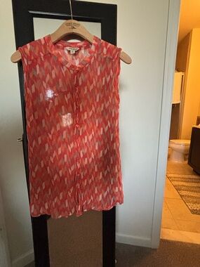 Lucky Brand Sleeveless Coral Multi-Pattern Button-Front Blouse